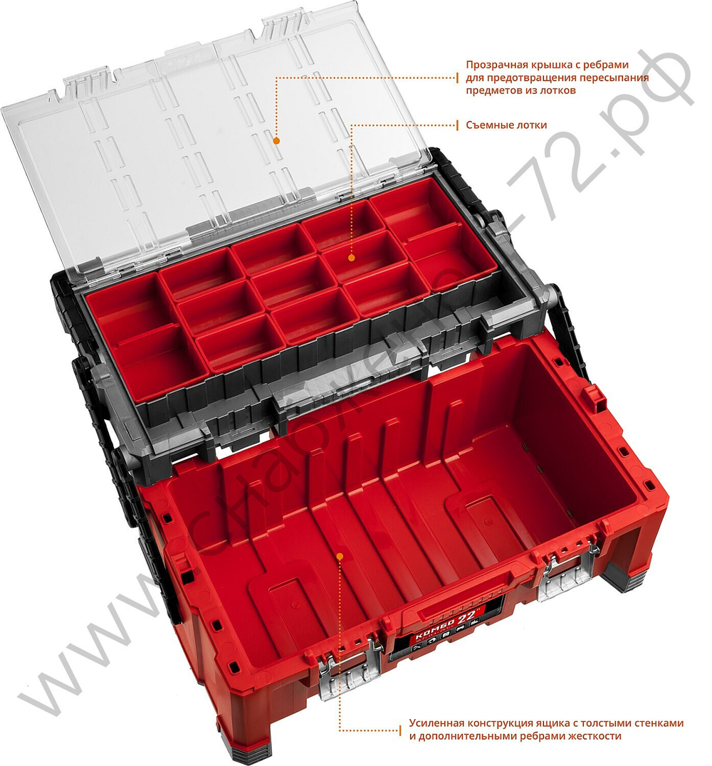 ЗУБР КОМБО-22, 567 х 314 х 245 мм, (22″), пластиковый ящик для инструментов, Профессионал (38138-22)