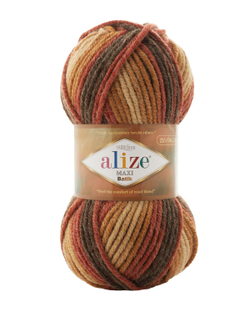 Суперлана Макси БАТИК (Superlana Maxi Batik) пряжа Alize 75%акрил 25%шерсть 5х100г/100м (7784 песочный-терракот-коричневый)