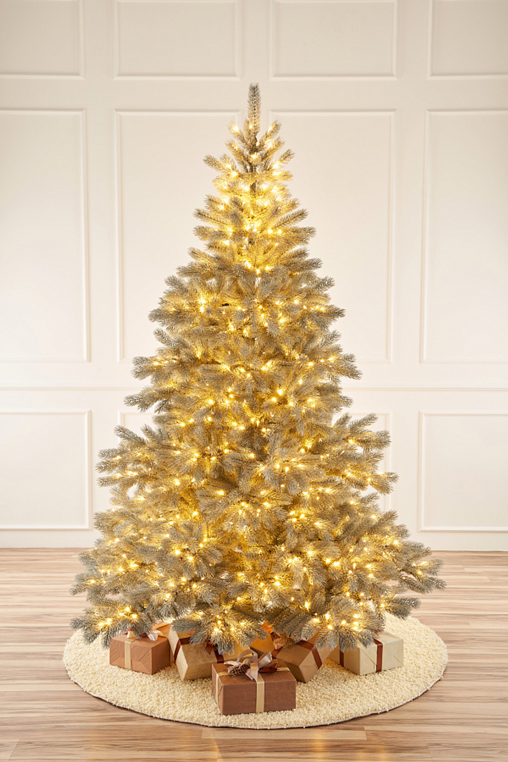 Ель искусственная дымчатая с лампочками Монблан ELITE (лампочки с мерцанием)