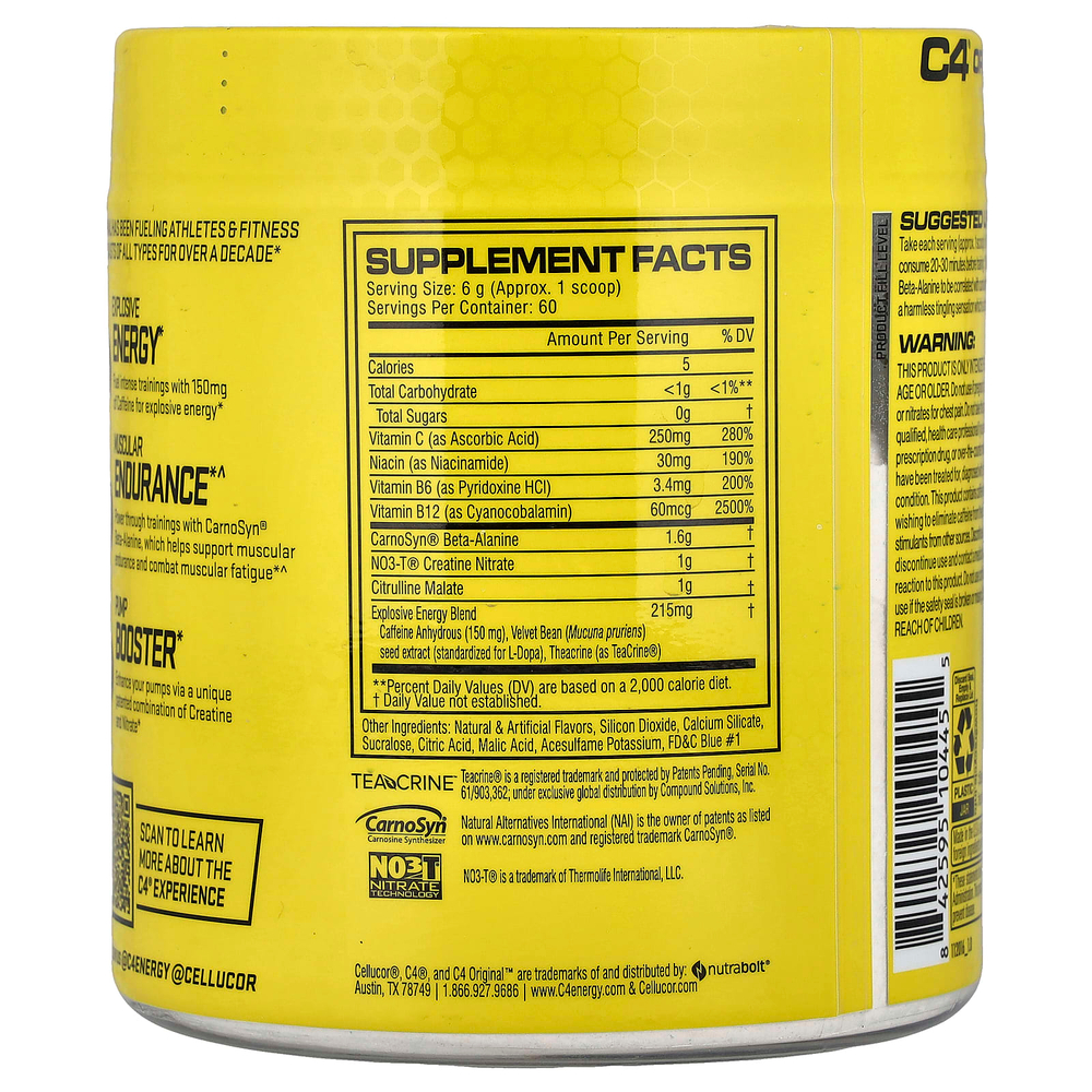 C4 / Cellucor, C4® Original, предтренировочный комплекс, со вкусом голубой малины, 360 г (12,7 унции)