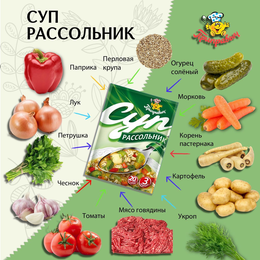 Суп быстрого приготовления Приправыч Рассольник 60 гр,1 шт. 3 порций