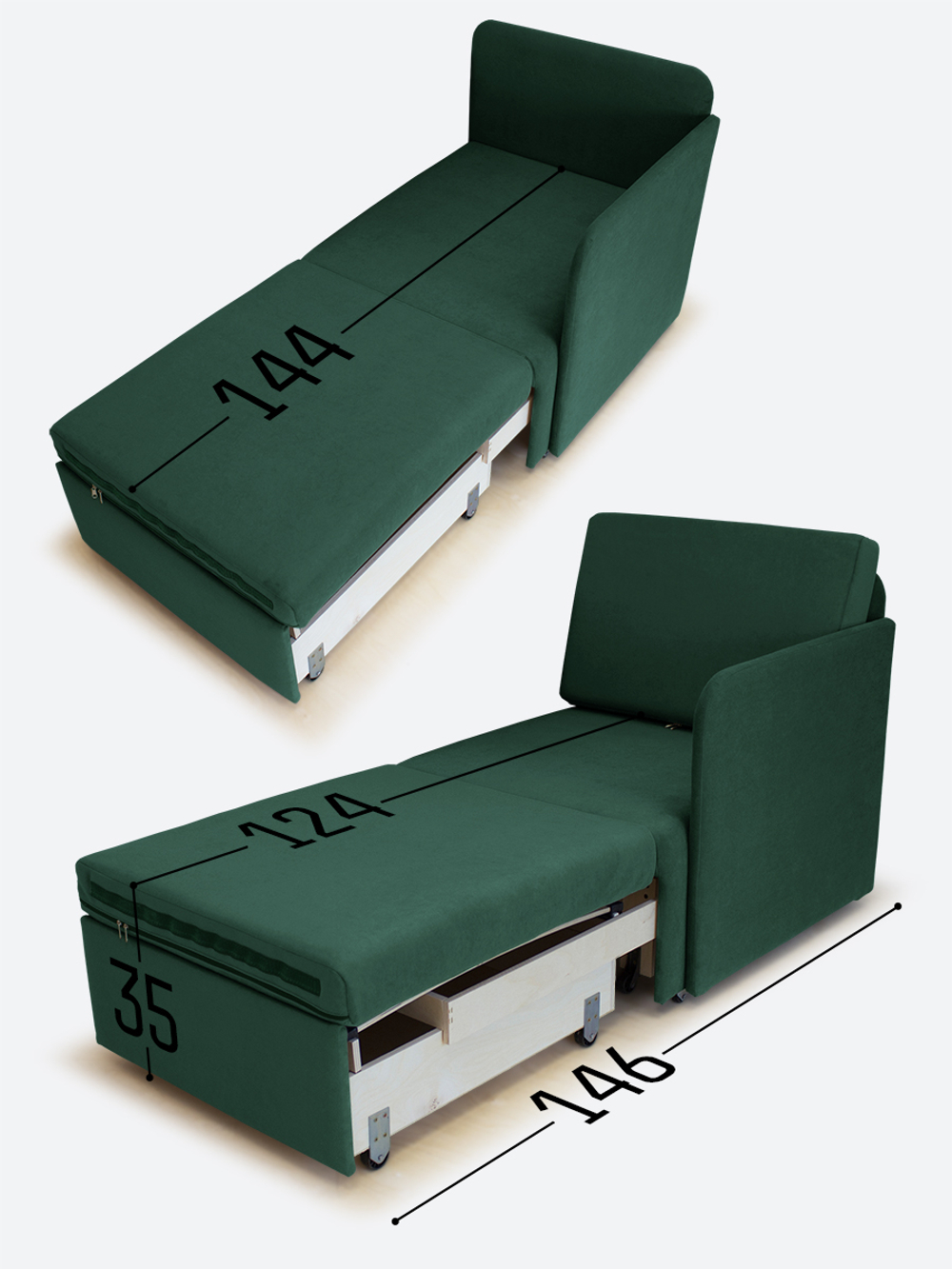 Кресло-кровать "Миник" с левым подлокотником, под левую руку