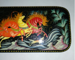 Шкатулка Палех "Тройка" 16×7 см