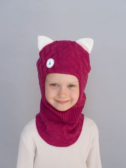 Шлем зимний вязаный (Малиновый) КИС