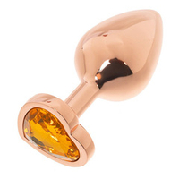 Золотистая анальная пробка OYO 7,3см с желтым кристаллом-сердцем