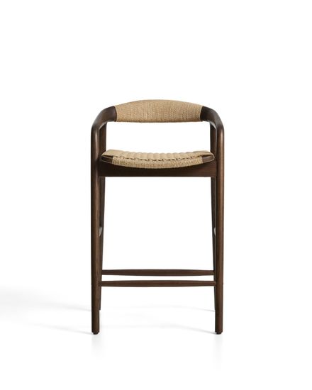 Уличный полубарный стул Derile из массива дуба в отделке орех и бежевой веревки