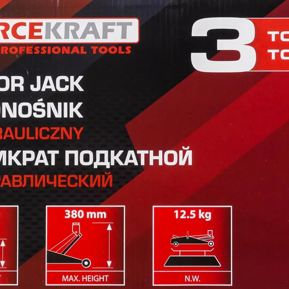 Домкрат подкатной гидравлический 3т (h min 140мм, h max 380мм) FORCEKRAFT FK-TH23003 MST