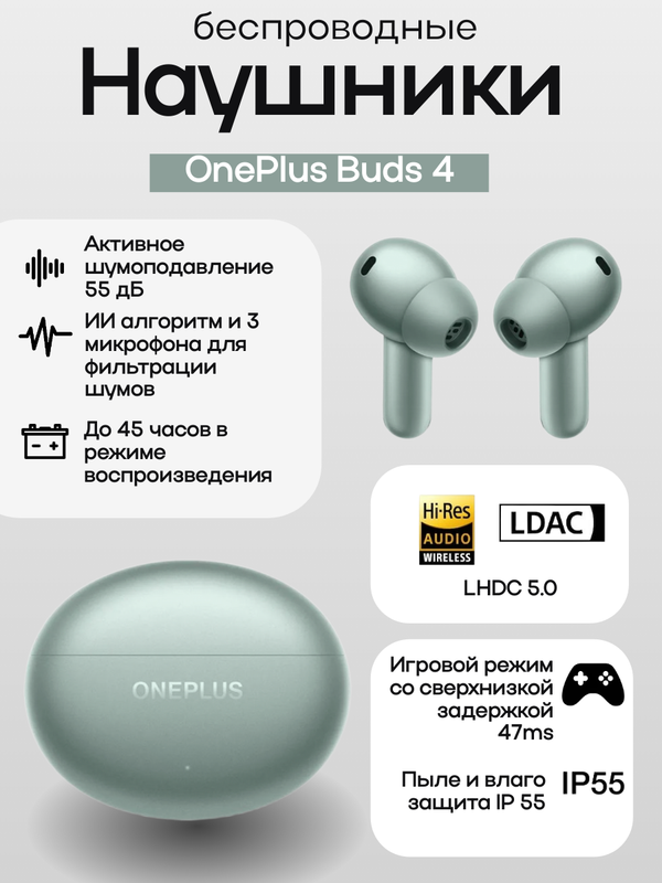 Беспроводные наушники OnePlus Buds 4 зеленые (Green)