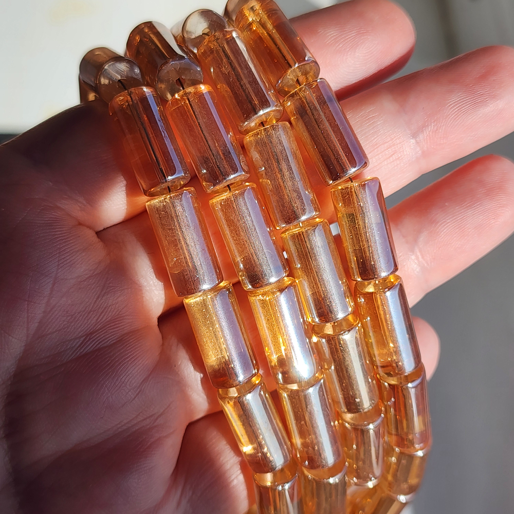 Стеклянные бусины, оранжевый, рыжий, бусины трубочки, 16×8мм