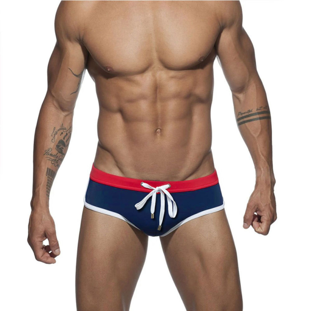 Темно-синие мужские плавки-брифы с контрастной отделкой (Размер: M) (Цвет: темно-синий)