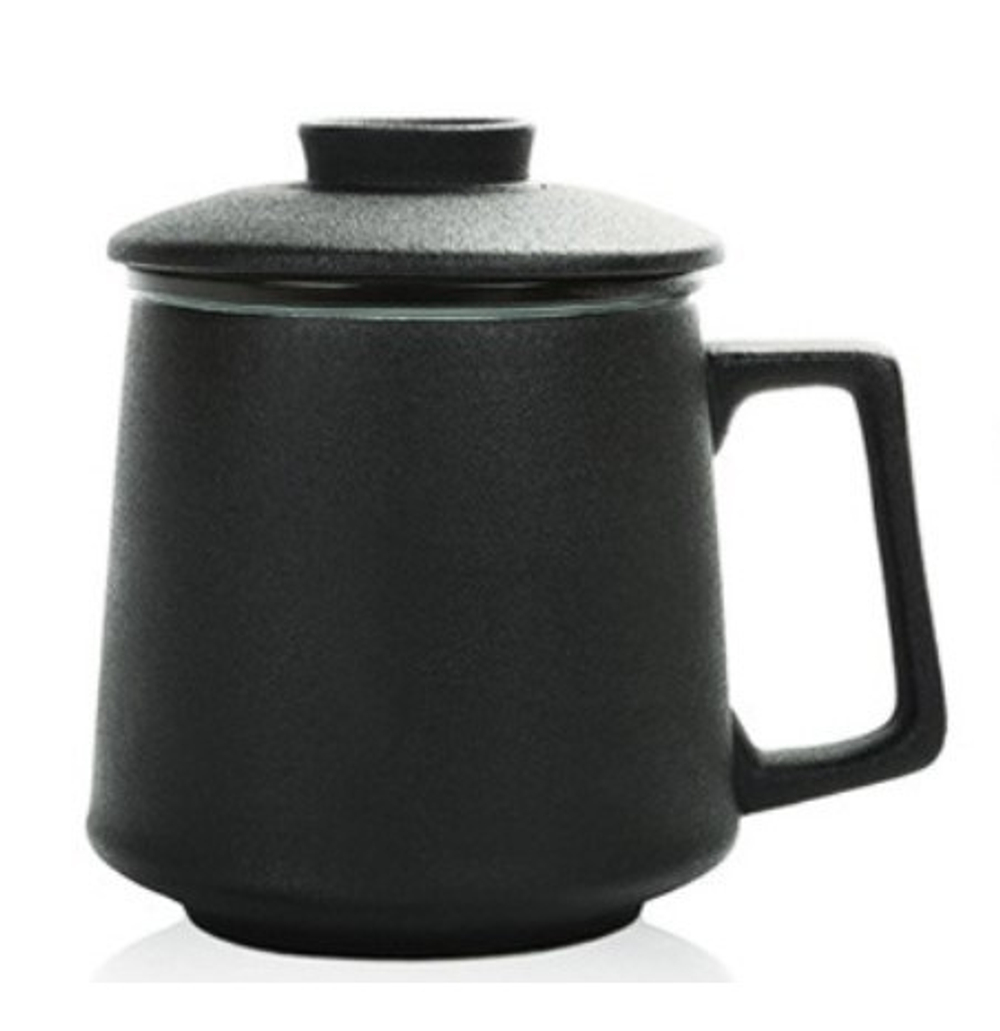 266053 Кружка ЯИЧНАЯ СКОРЛУПА с крышкой, высокая 12,7*12см 420 мл, фарфор черный