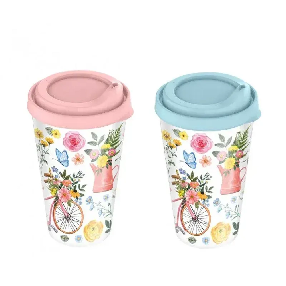 Стакан с крышкой 550мл с декором (микс 1)