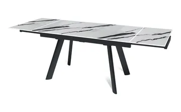 Стол "СТОУН" 140-220, керамика Panda White глянцевый , опоры черный муар