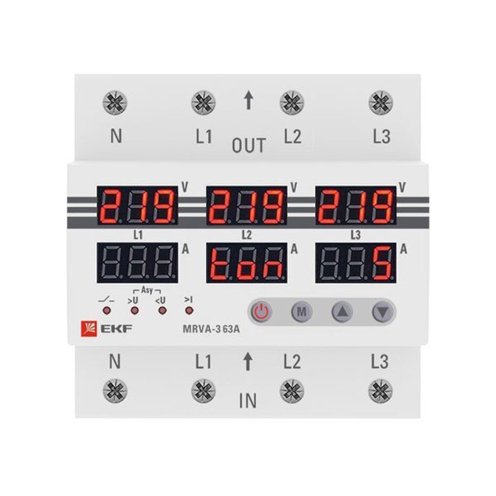 Трехфазное реле напряжения и тока с дисп, MRVA-3 63A EKF