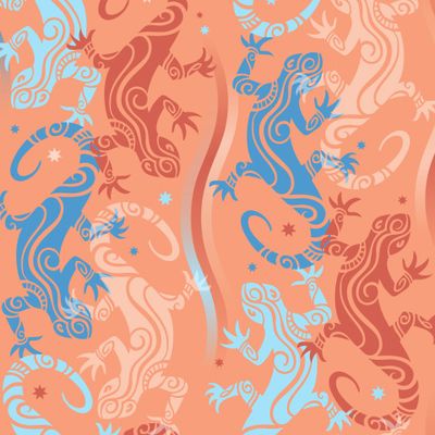 Танцующие ящерицы на кораллово-розовом