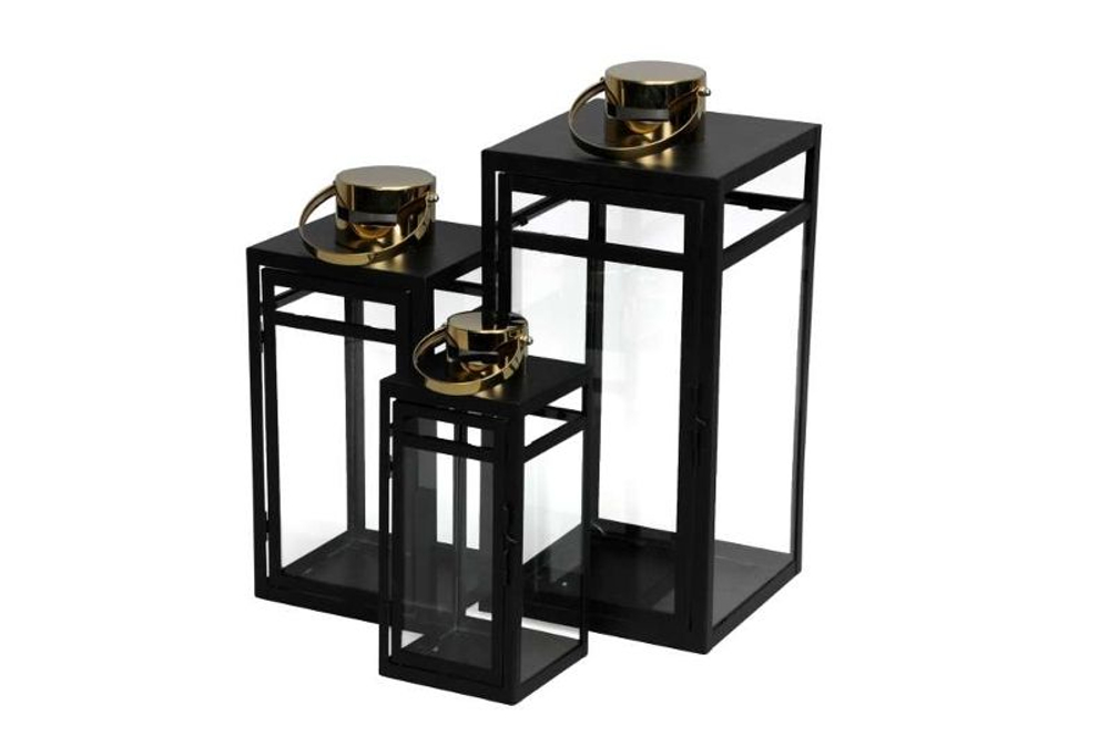 Набор из 3-х подсвечников "Бейсик" черное золото12x12x28см / 16x16x35см/ 20x20x44см