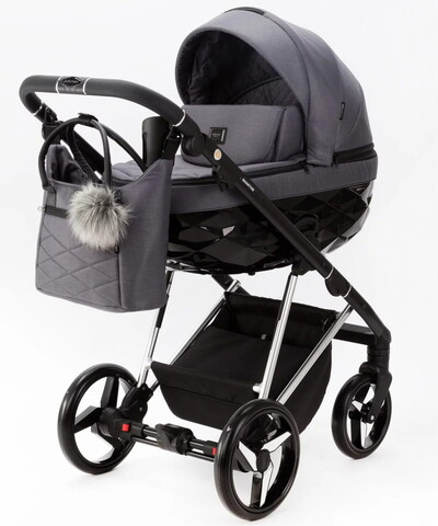 Детская коляска Adamex Quantum Special Edition 2 в 1 Q-TK681 (СЕРЫЙ+ХРОМ РАМА)