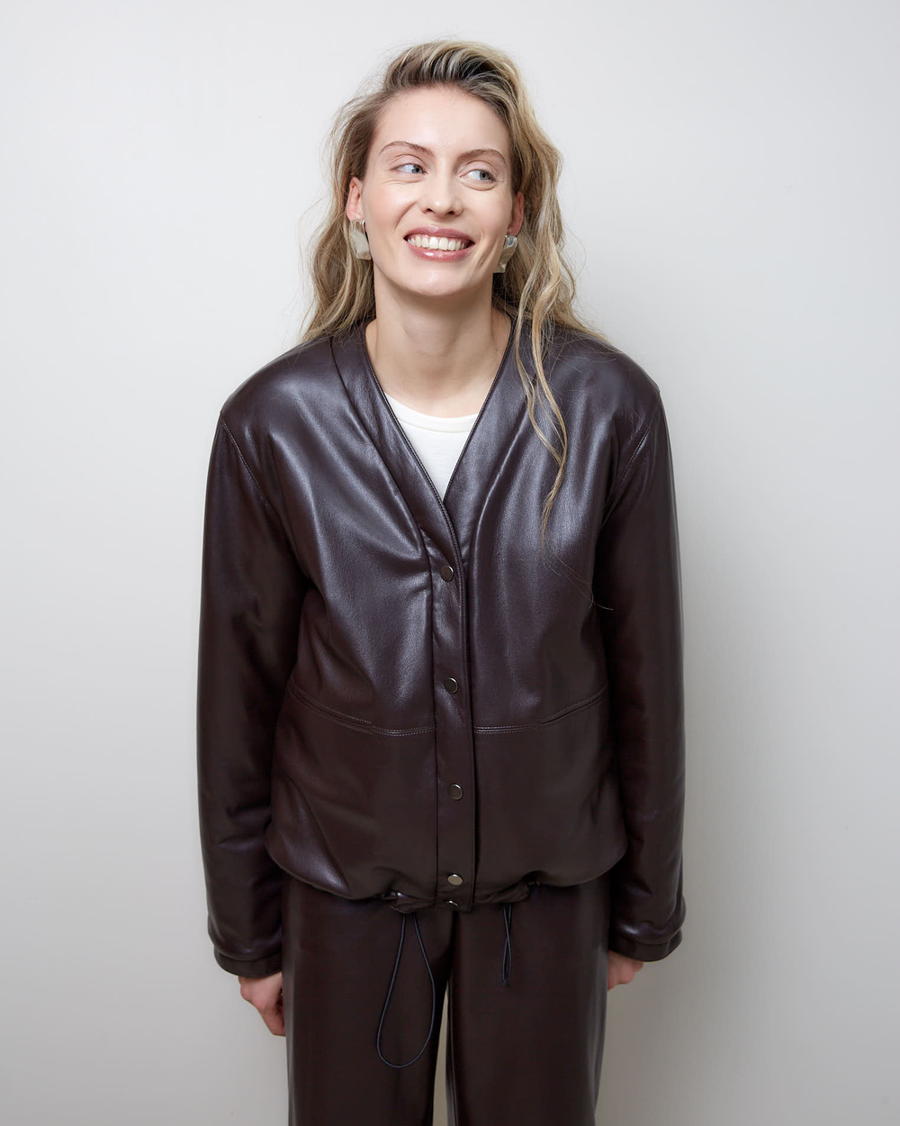 Куртка двухсторонняя из шерсти Стелла Маккартни и искусственной кожи шоколад