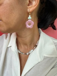 Серьги Розовый цветок с жемчугом