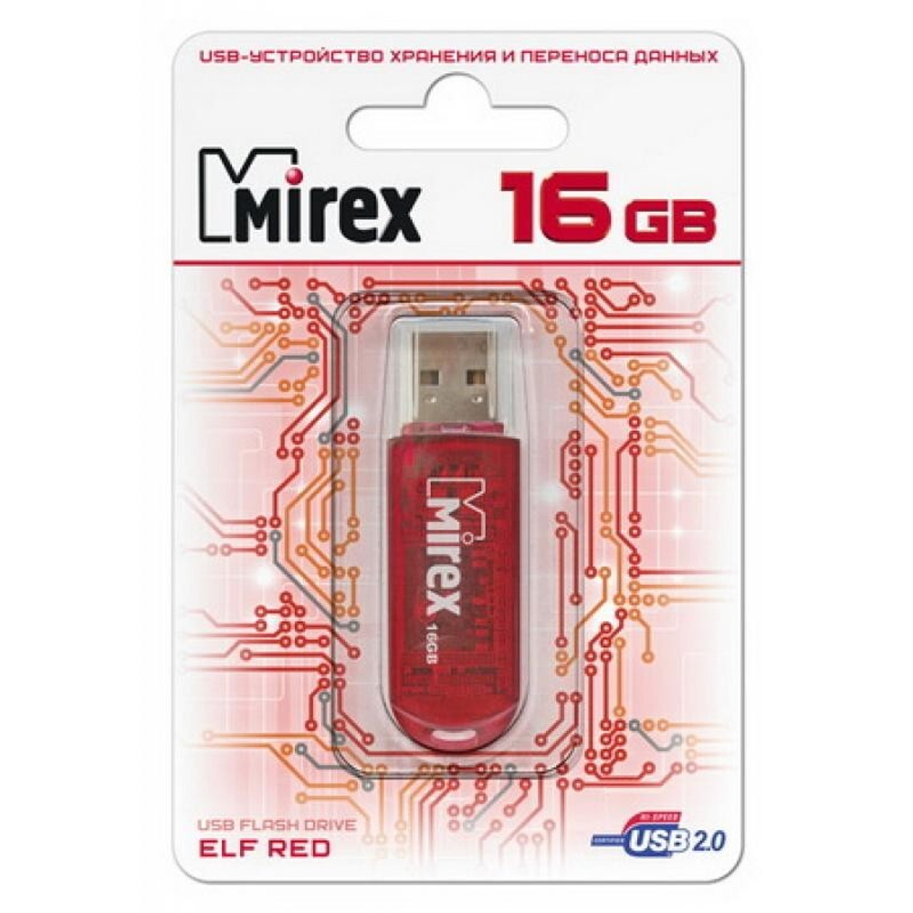 USB Флешка 16GB Mirex ELF, USB 2.0, красная