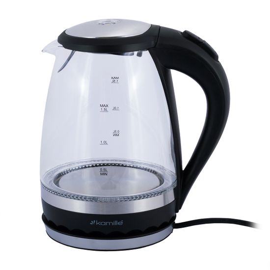Чайник электрический 1,5 л. стеклянный Kamille KM 1701B с синей LED подсветкой