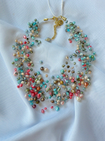 Колье "Фруже" 60 нитей натурального цветного тонированного жемчуга на леске, оттенок золото