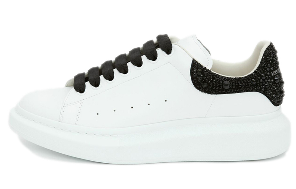 Alexander McQueen Alexander McQueen cowhide crystal black tail all-match wide round head sports fashion sneakers men's white