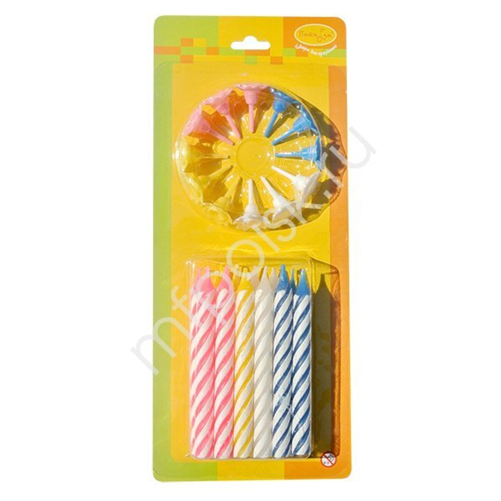 Свечи Большие 2-х цветные 12шт с держателями 8см