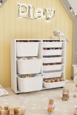 Стеллаж CAGLA с 9 выдвижными ящиками - белый