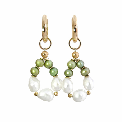 Серьги с белым и зелёным жемчугом с-5009
