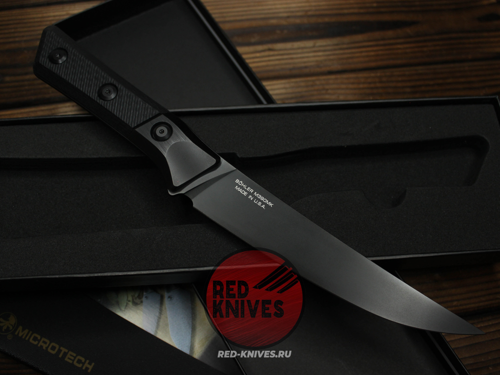 Кухонный нож Microtech Boning кастом - клинок DLC, больстеры титан, рук. G10