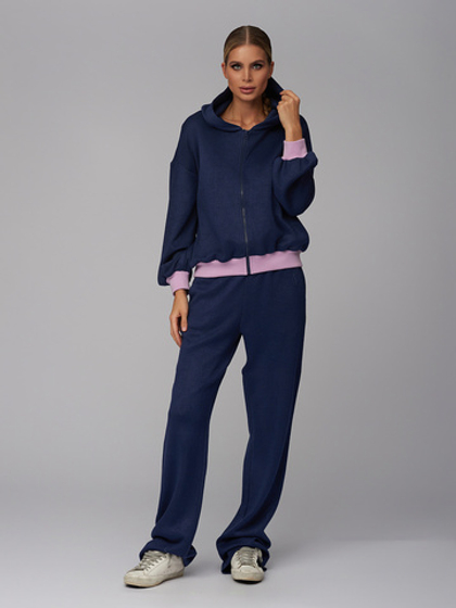 Женский вискозный спортивный костюм тёмно-синий с капюшоном