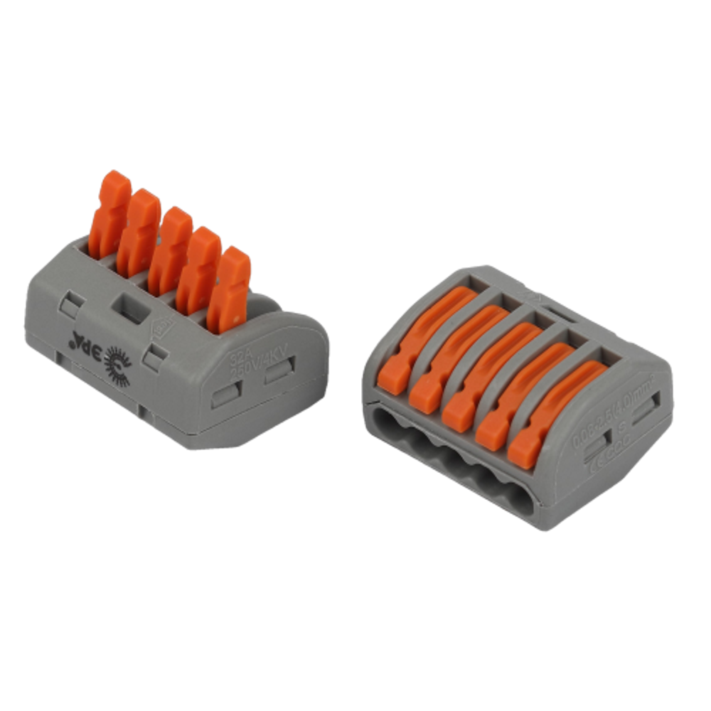 Клемма ЭРА NO-225-423 универсальная 222-415 с рычагами 5-проводная 0.08-2.5/4 мм2 (упаковка 2 шт.)