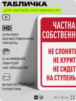 Табличка для частной территории "Частная собственность не слоняться и не курить", на дом, для участка, организаций, предупреждающая, 40х30 см, Silver Plane x Айдентика Технолоджи
