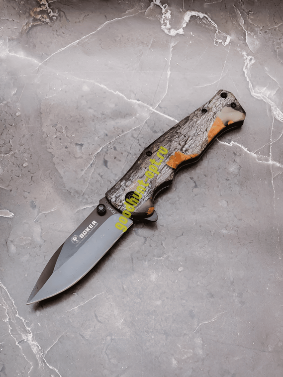 Выкидной нож тактический BOKER Коричневый рисунок под дерево
