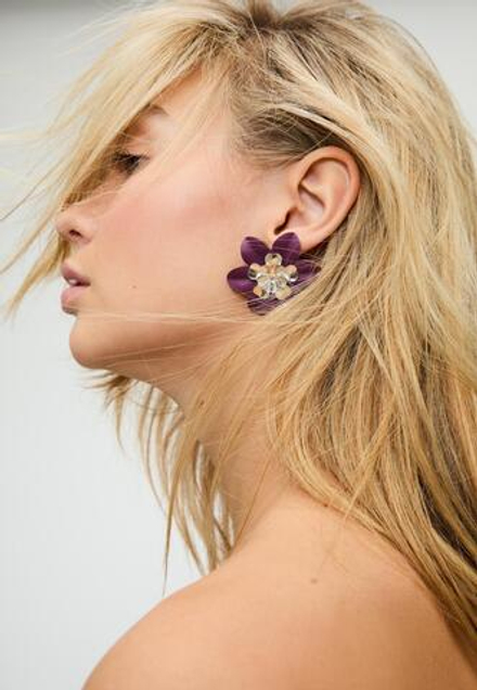 STRADIVARIUS Серьги-цветы с контрастным эффектом кожи, темно-фиолетовый