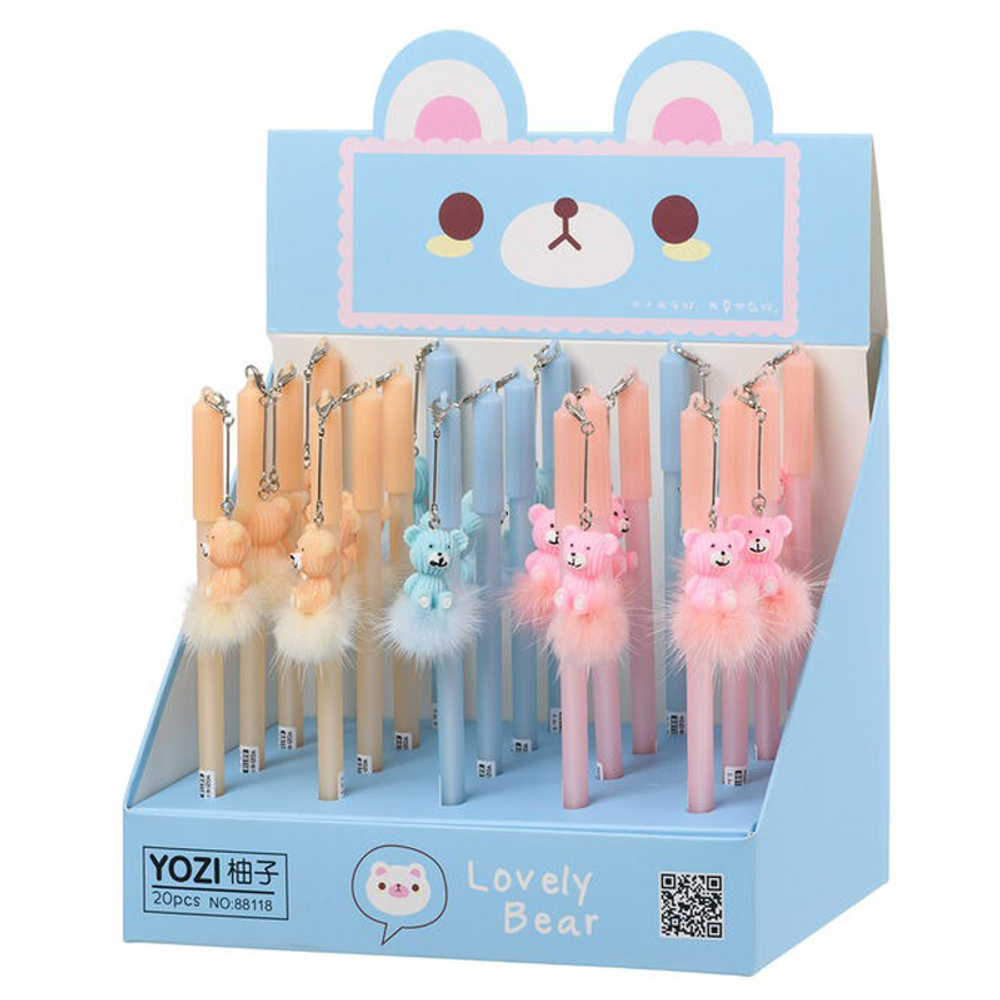 Ручка шариковая, масляная, Basir, синие чернила, серия "Мишка", с пушистым брелоком, 20 шт