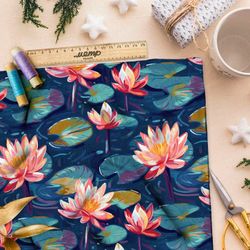 Ткань премиум флис кувшинки на пруду