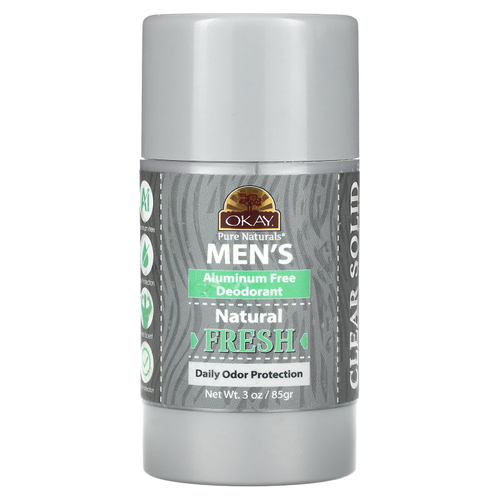 Okay Pure Naturals, мужской дезодорант без алюминия, свежесть, 85 г (3 унции)