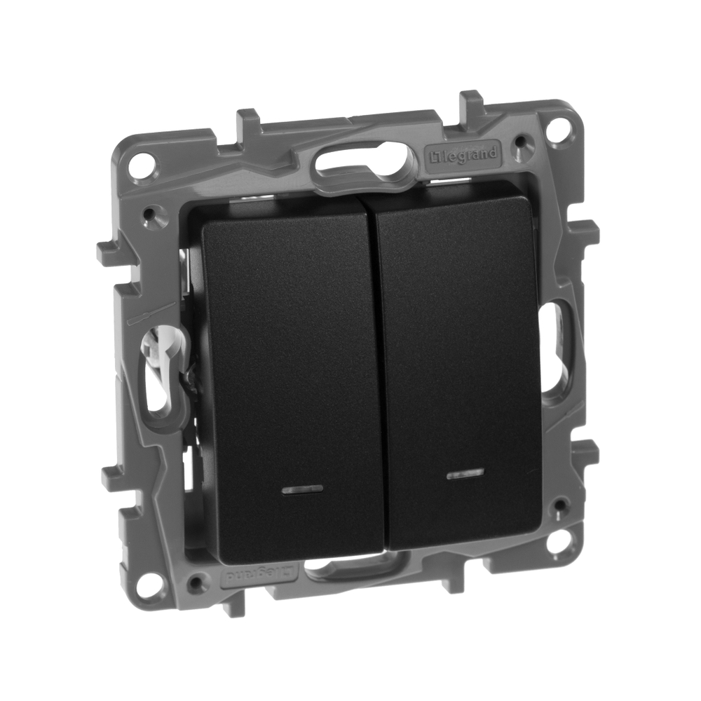 Выключатель 2х-клавишный с подсветкой/индикацией 10А 250В антрацит ETIKA Legrand