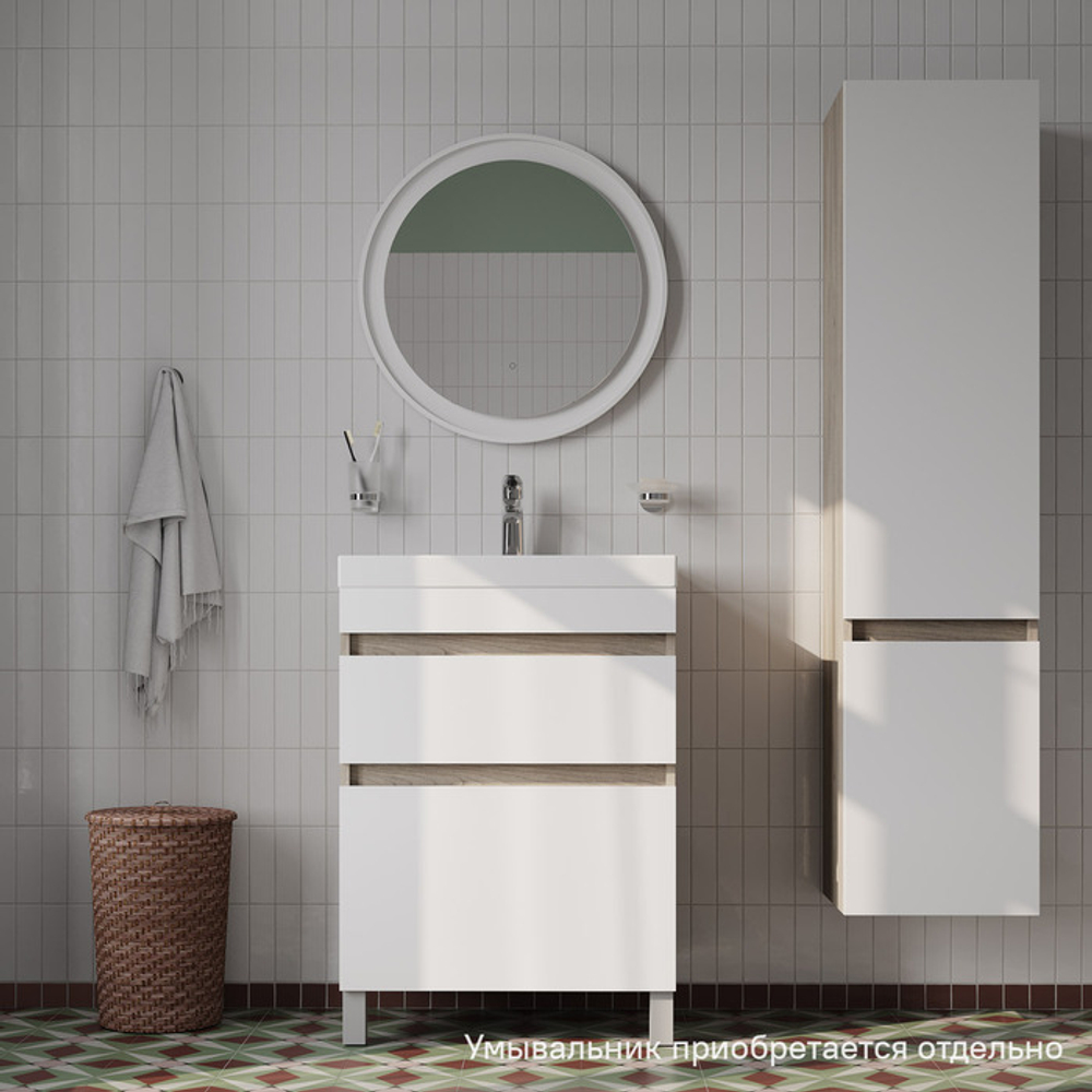 Тумба напольная с ящиками IDDIS Zodiac, 60 см, белая/под дерево, ZOD6ABFi95