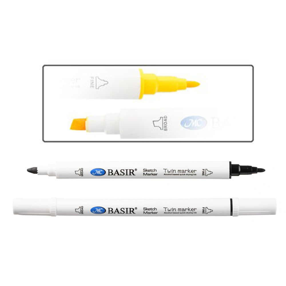 Маркер для скетчинга, двусторонние, Basir, круглые, 12 мм, спиртовые, 120 шт