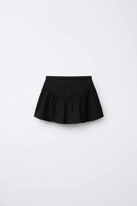 ZARA ЮБКА С ВОЛАНОМ И ОТДЕЛКОЙ ПРОШВОЙ, ЧЕРНЫЙ