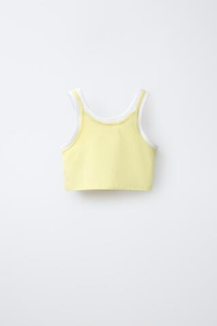 ZARA ДВУХСЛОЙНЫЙ ТОП КОНТРАСТНОГО ЦВЕТА, ЖЕЛТЫЙ