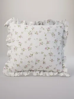 Декоративная наволочка с рюшами, оборками "Весенние цветы" 70х70 см, 1 шт, без молнии