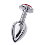 Малая серебристая анальная втулка 6см с красным кристаллом ToyFa Metal 712002