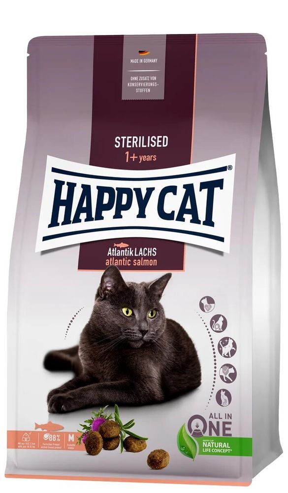 Сухой корм Happy Cat Adult Sterilised Атлантический лосось для стерилизованных кошек и кастрированных котов 300 г