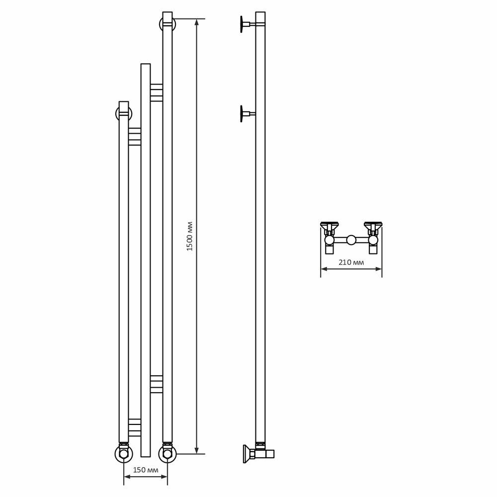 Полотенцесушитель MIXLINE STAR 2 150/15 (1/2" ВР,вентиль угловой 3/4''х1/2'' вн/нар)