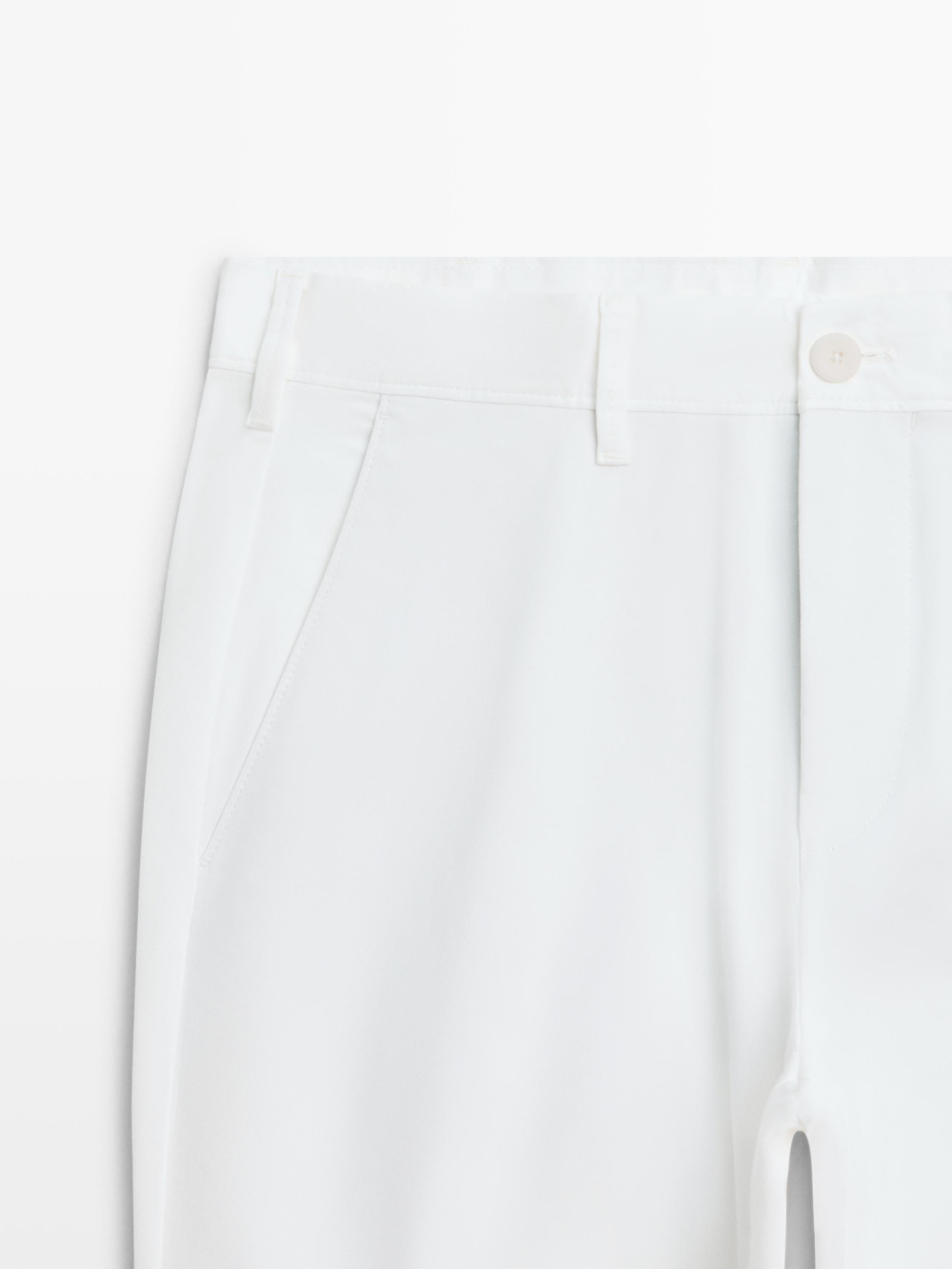 Massimo Dutti Зауженные брюки из смесовой хлопковой ткани, экрю