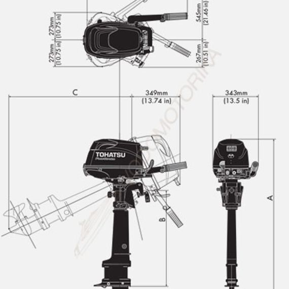 Лодочный мотор Tohatsu MFS6C Sail Pro 6 л.с. четырехтактный